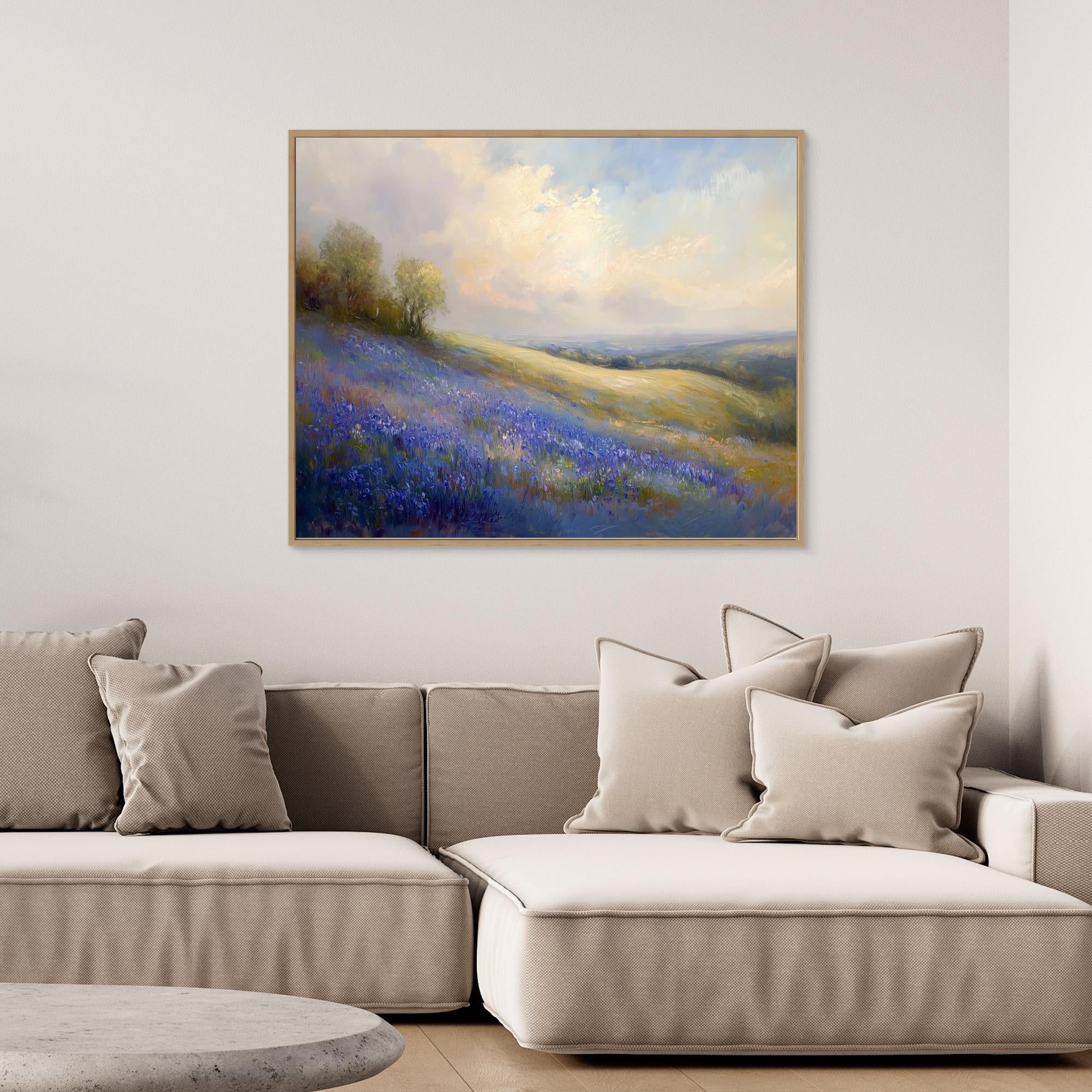 Bluebell Meadow Landscape Canvas Wall Art for Bedroom