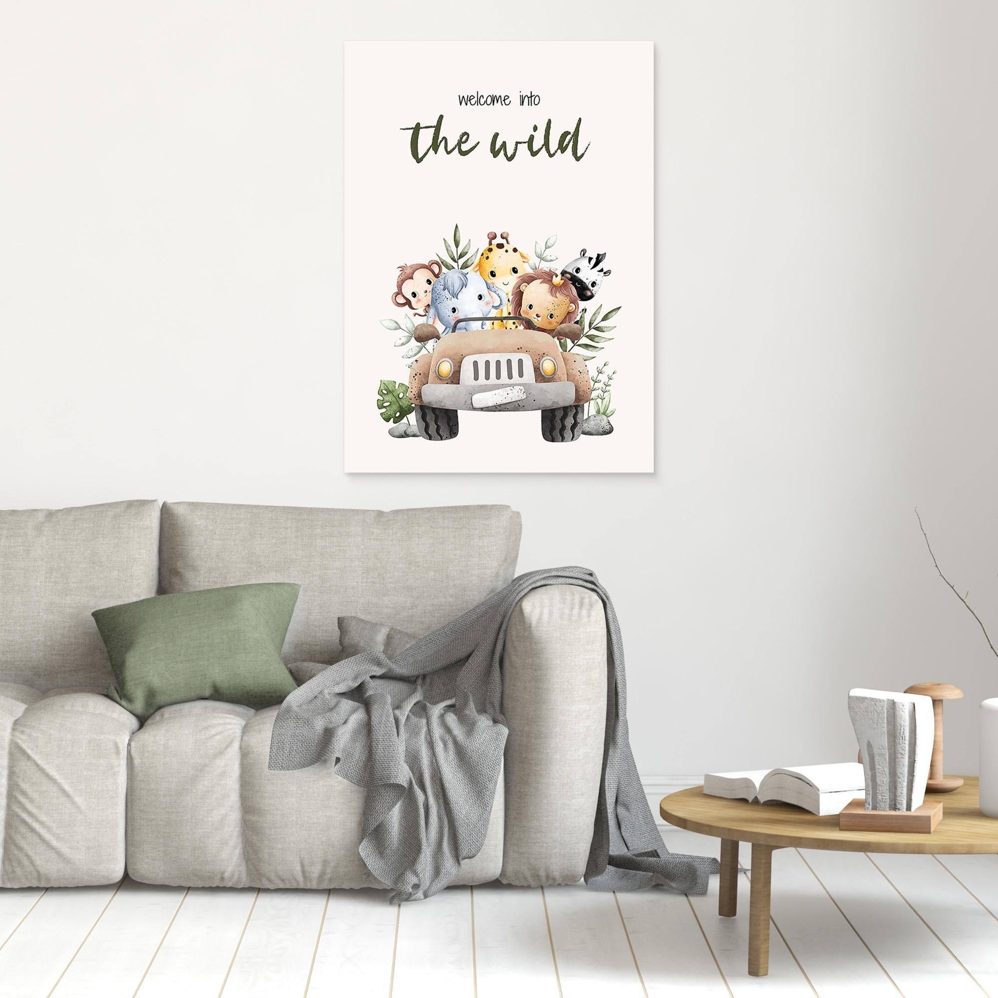 Welcome to the Wild Safari Nursery Wall Art Canvas - Framed Pop Art