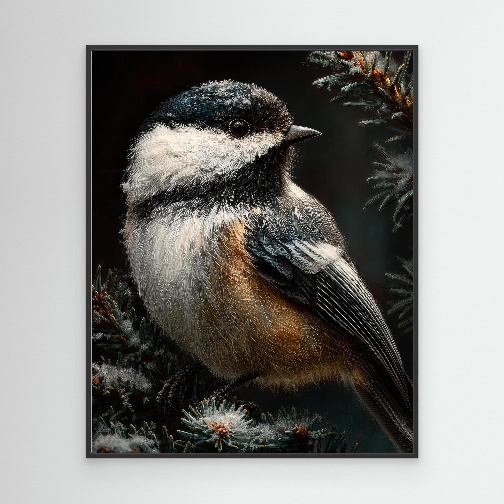 Hallway Bird Wall Art – Winter Chickadee Canvas Print - Framed Pop Art