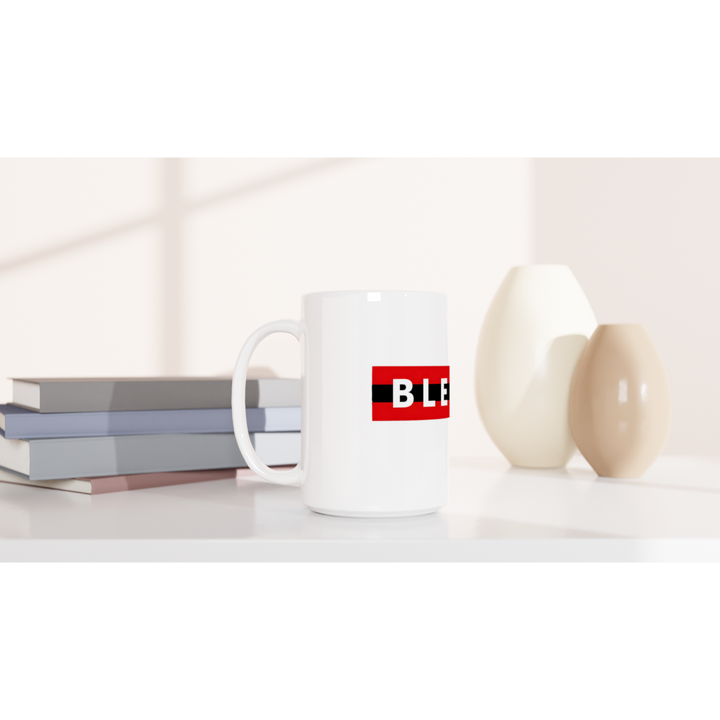 Blessed Ceramic Coffee Mug | 15oz Red & Black Stripe Design - Framed Pop Art