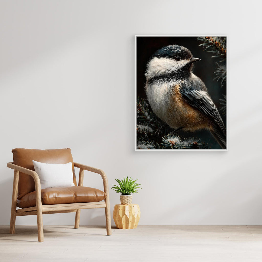 Hallway Bird Wall Art – Winter Chickadee Canvas Print - Framed Pop Art