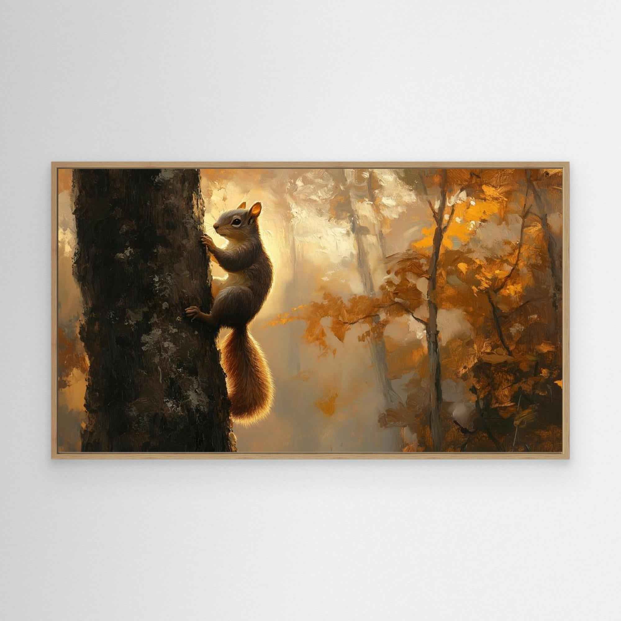 Large Autumn Squirrel Woodland Canvas Wall Art - Framed Pop Art