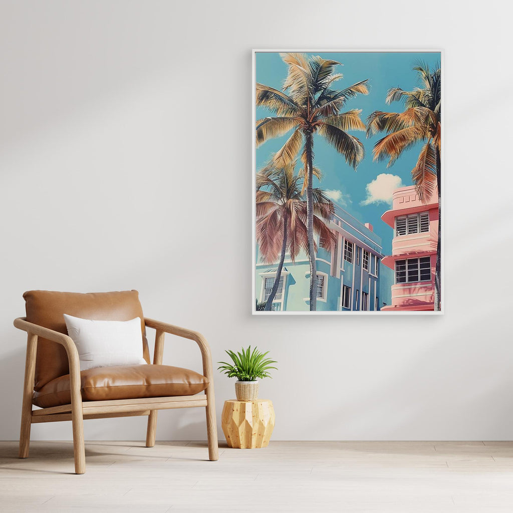 Miami Beach Wall Art Canvas for Coastal Living Room Decor - Framed Pop Art