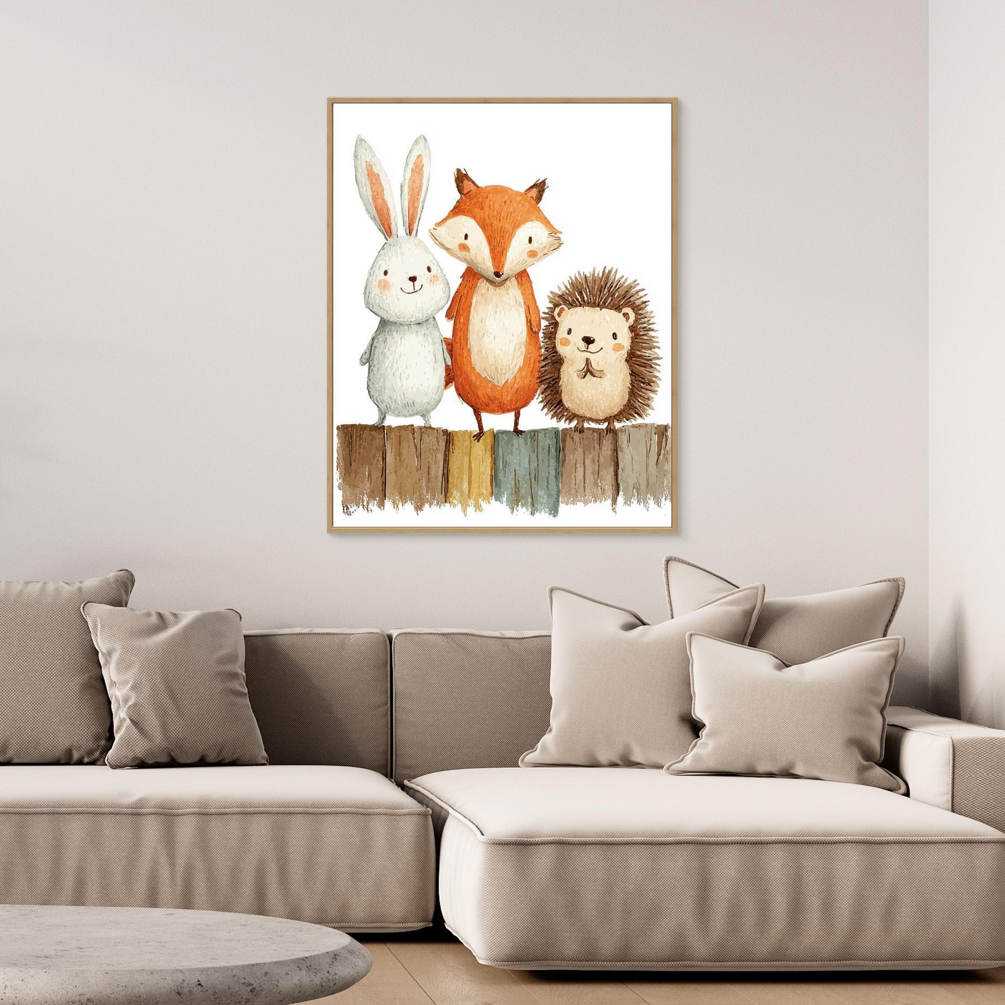 Woodland Friends Nursery Wall Art | Cute Animal Canvas - Framed Pop Art