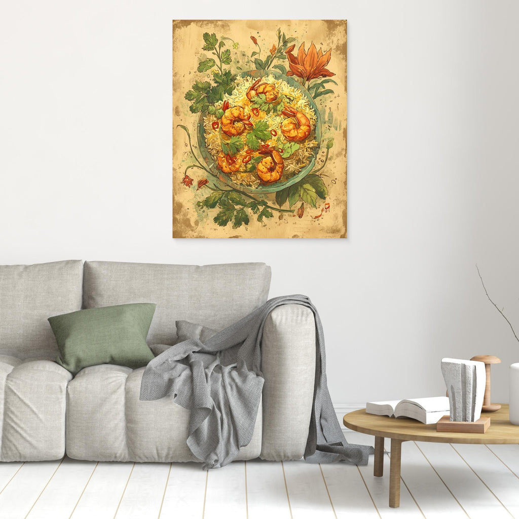 Herby Prawn Fried Rice Rustic Kitchen Wall Canvas Art