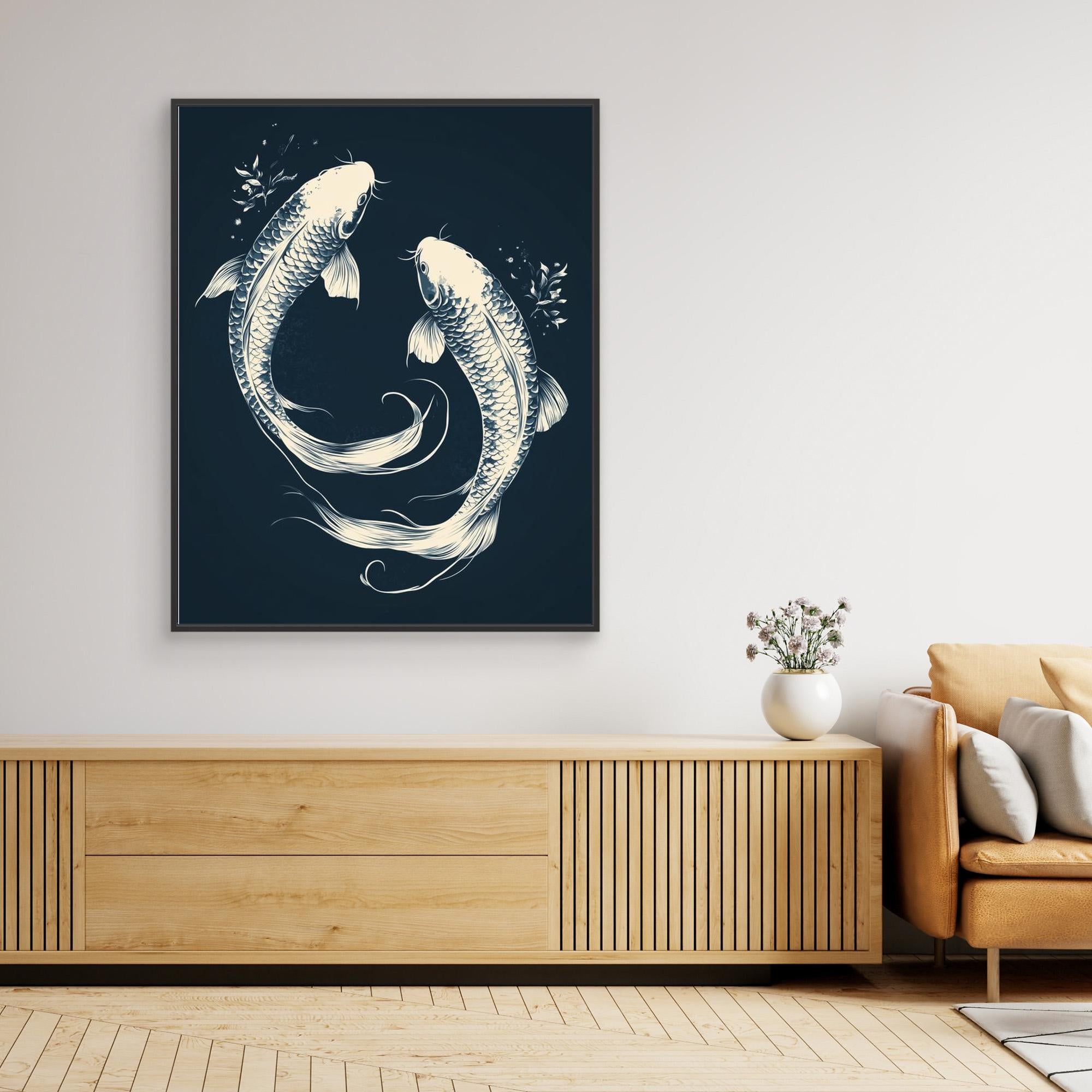 Koi Fish Yin Yang Canvas Print – Japanese Zen Wall Art - Framed Pop Art