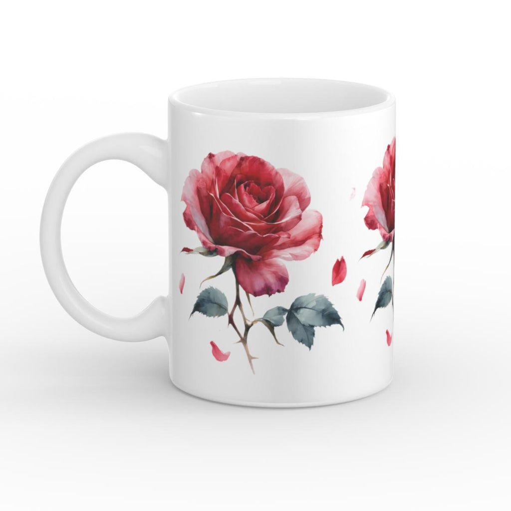 Red Rose Mug – Romantic Gift, 11oz Glossy - Framed Pop Art