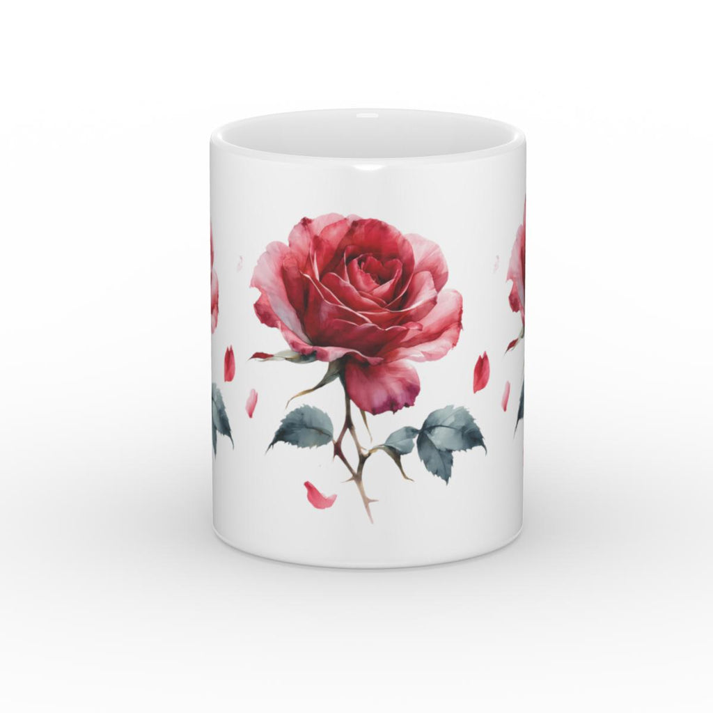 Red Rose Mug – Romantic Gift, 11oz Glossy - Framed Pop Art
