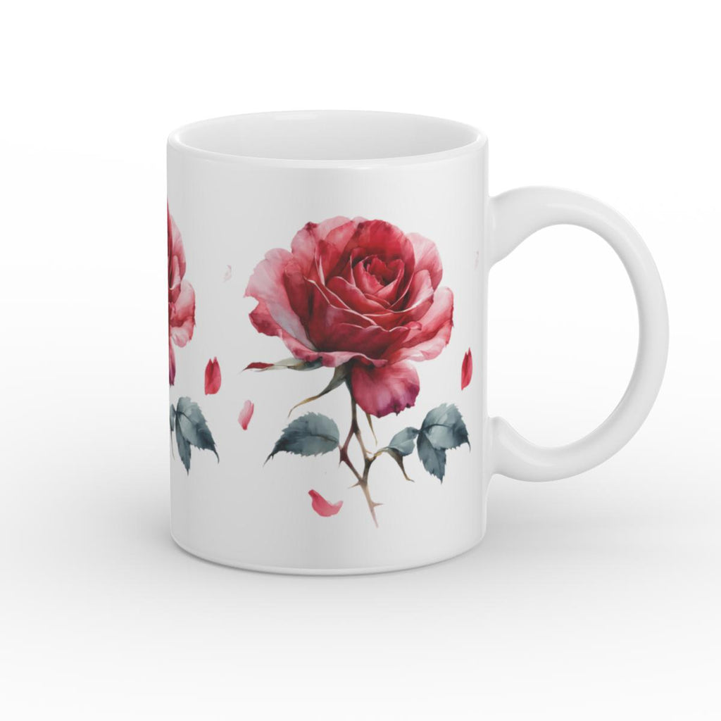 Red Rose Mug – Romantic Gift, 11oz Glossy - Framed Pop Art
