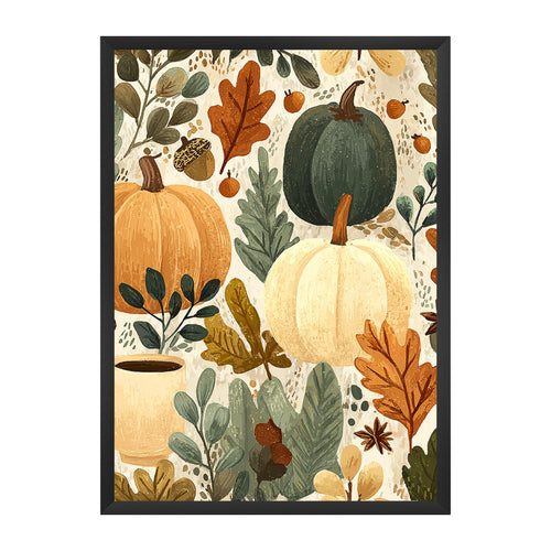 Autumn Pumpkin & Coffee Wall Art | Cosy Kitchen Decor - Framed Pop Art