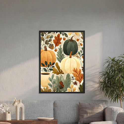 Autumn Pumpkin & Coffee Wall Art | Cosy Kitchen Decor - Framed Pop Art