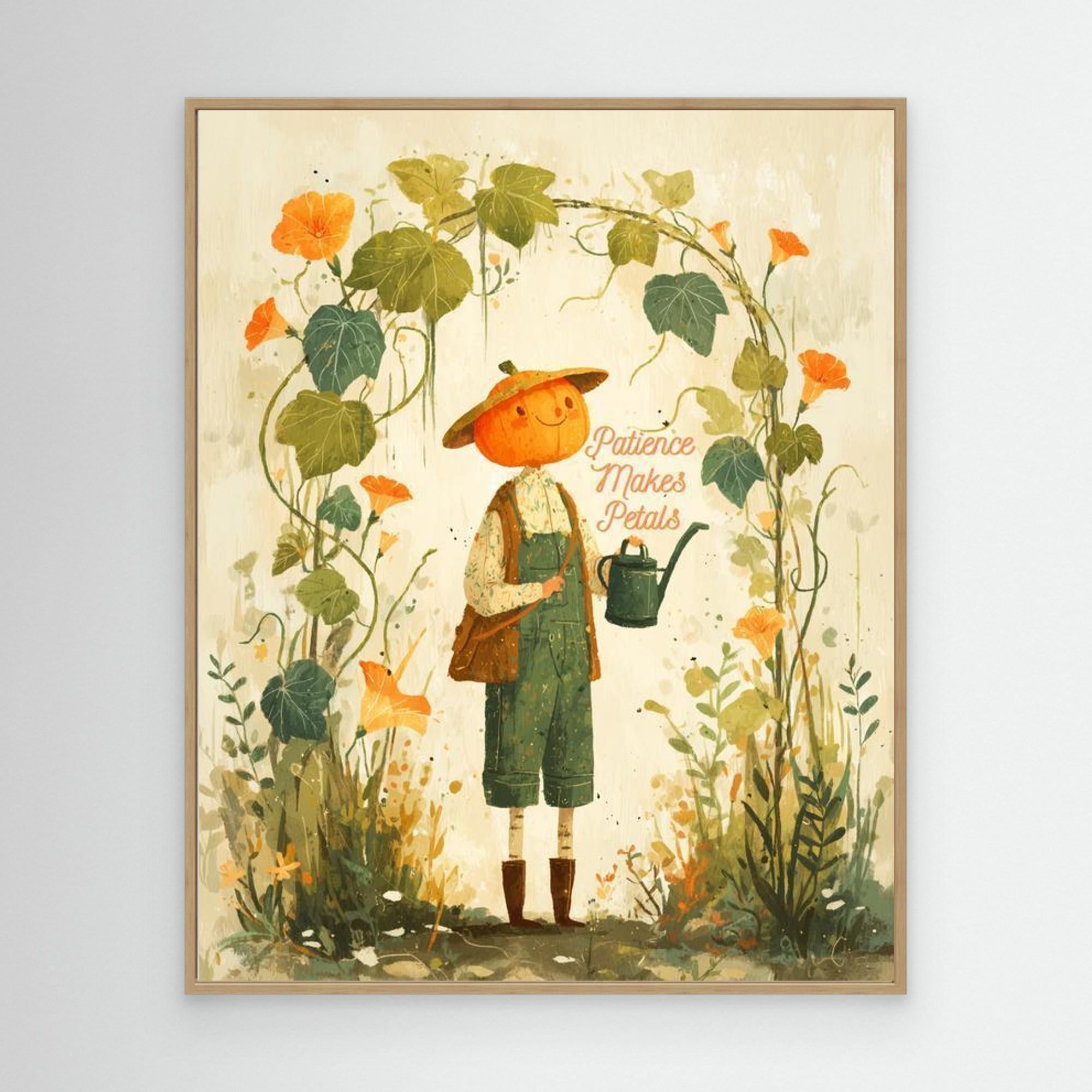 Patience Makes Petals Pumpkin Wall Art | Whimsical Canvas - Framed Pop Art