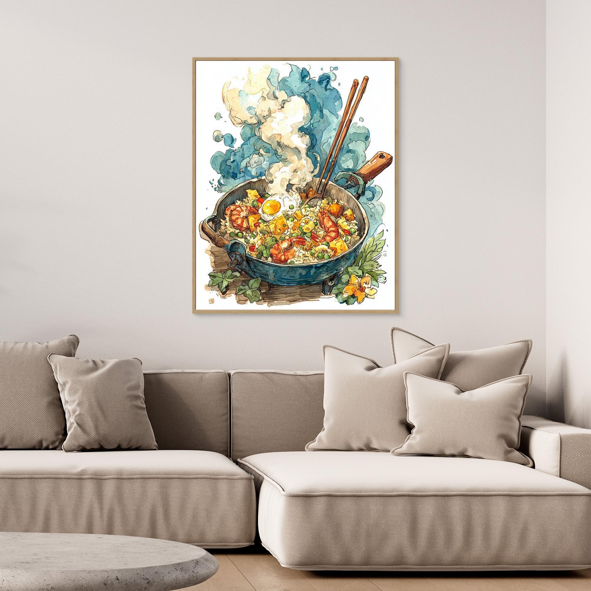 Colourful Steaming Wok Fried Rice Kitchen Canvas Wall Art