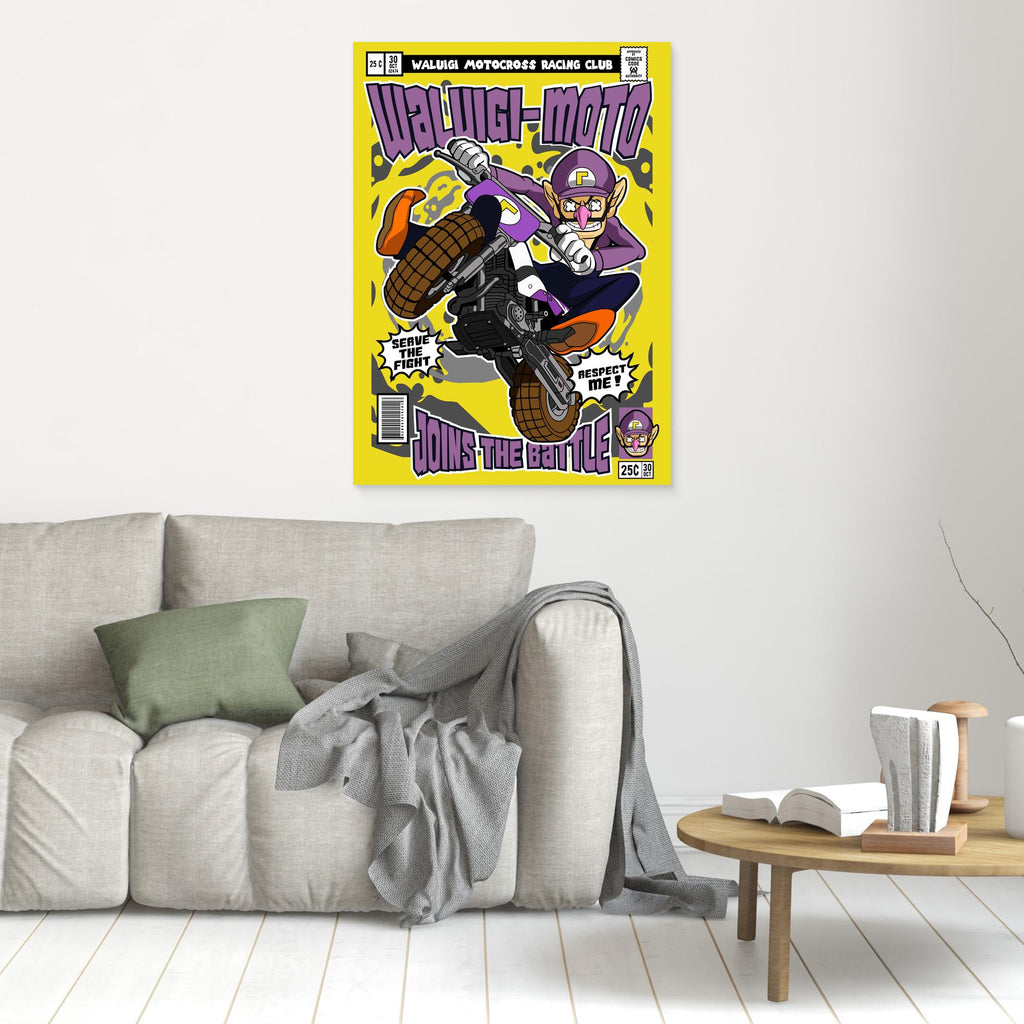 Waluigi Motocross Comic Poster | Gaming Room Wall Art - Framed Pop Art