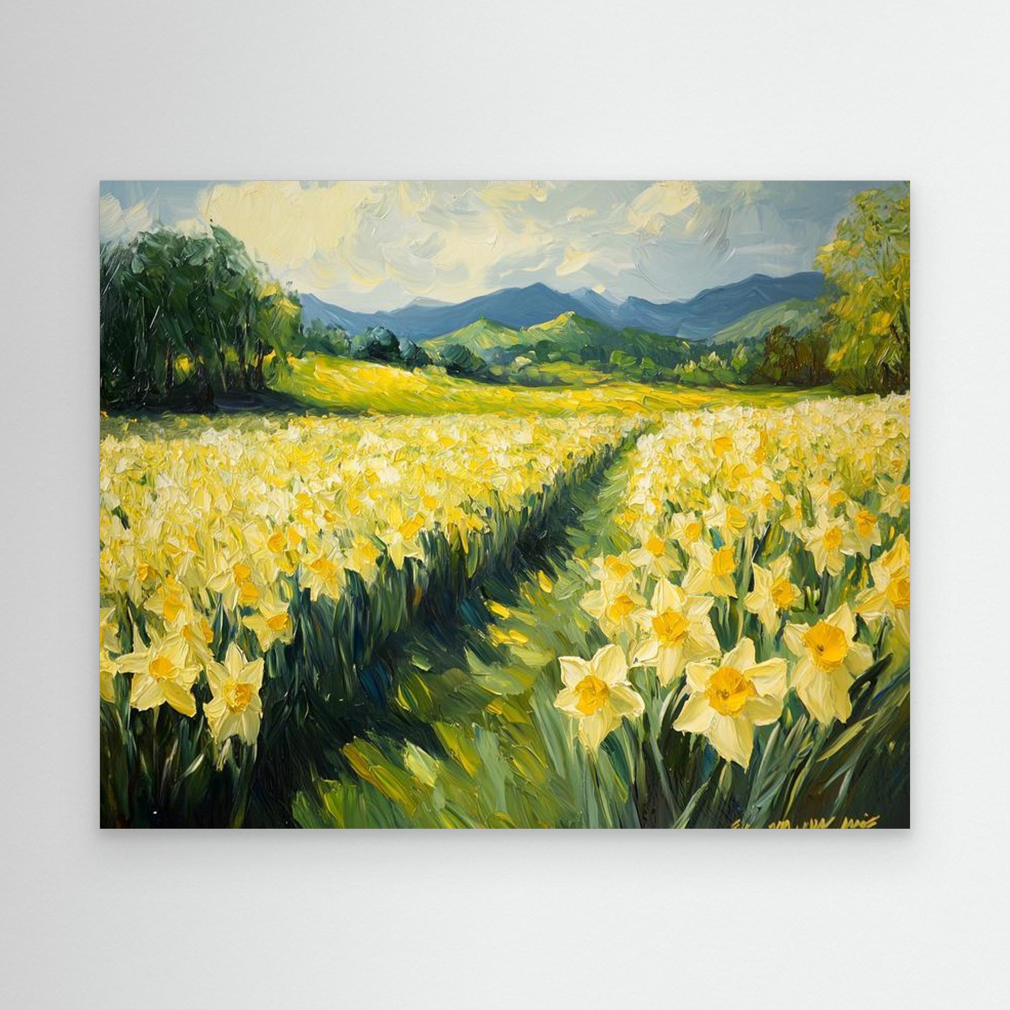 Daffodil Field Canvas Wall Art for Living Room Decor