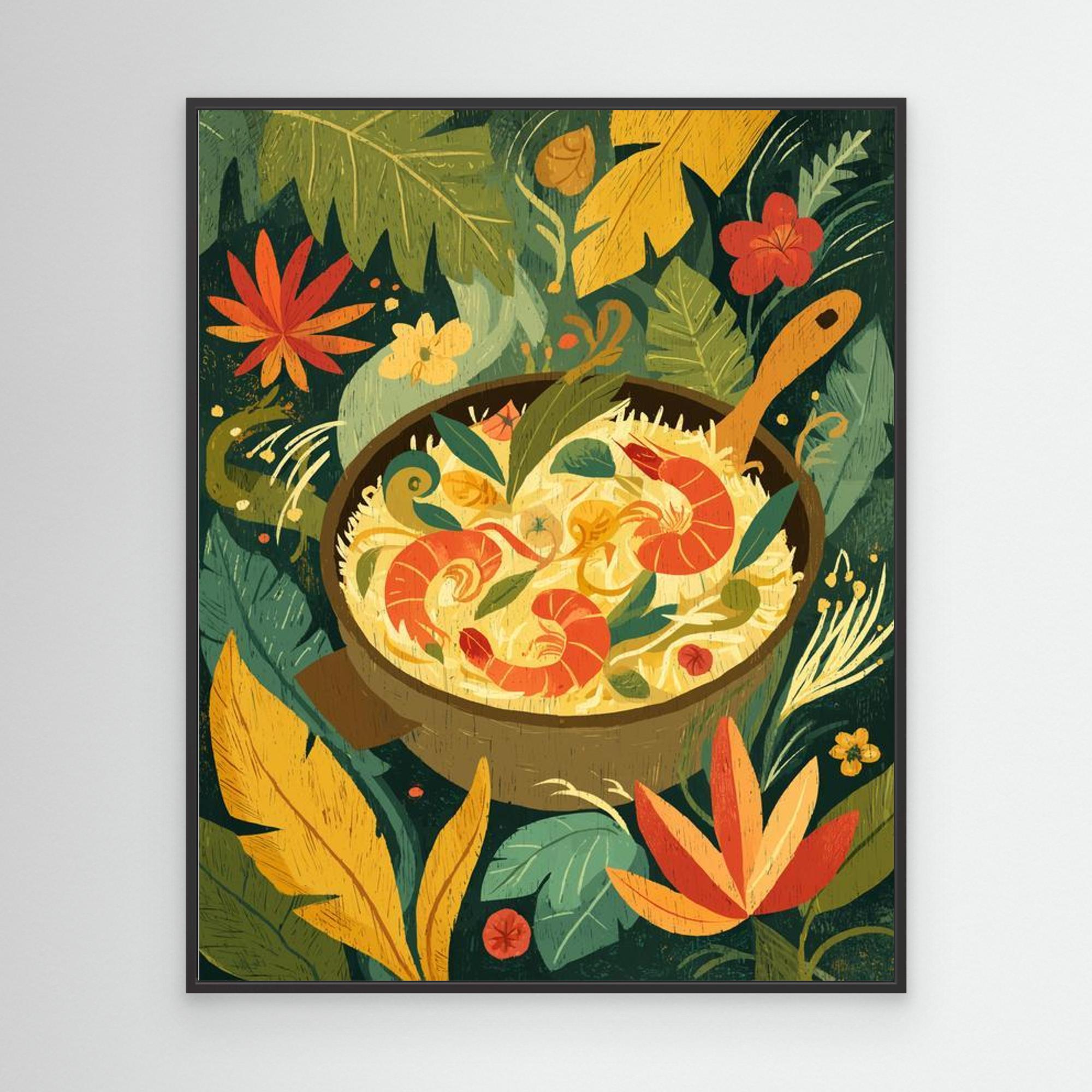 Tropical Prawn Noodle Pot Jungle Kitchen Canvas