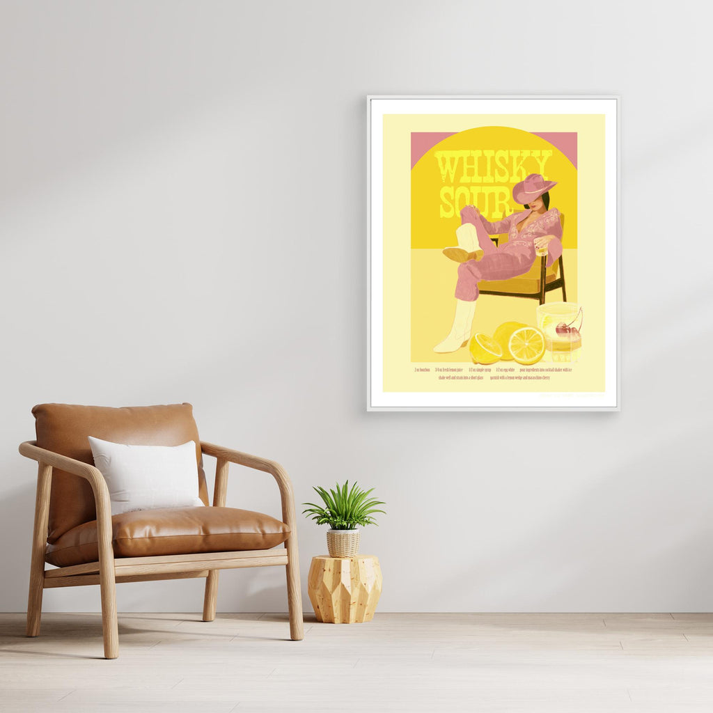 Retro Whisky Sour Cocktail Art | Pink Kitchen & Bar Decor - Framed Pop Art