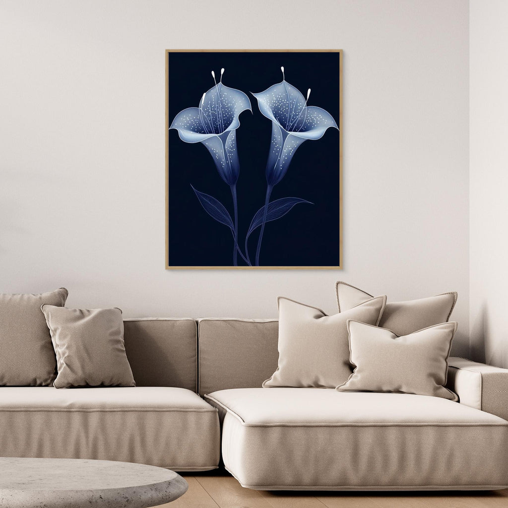 Navy Hummingbird & Blossom Wall Art | Modern Floral Nursery - Framed Pop Art