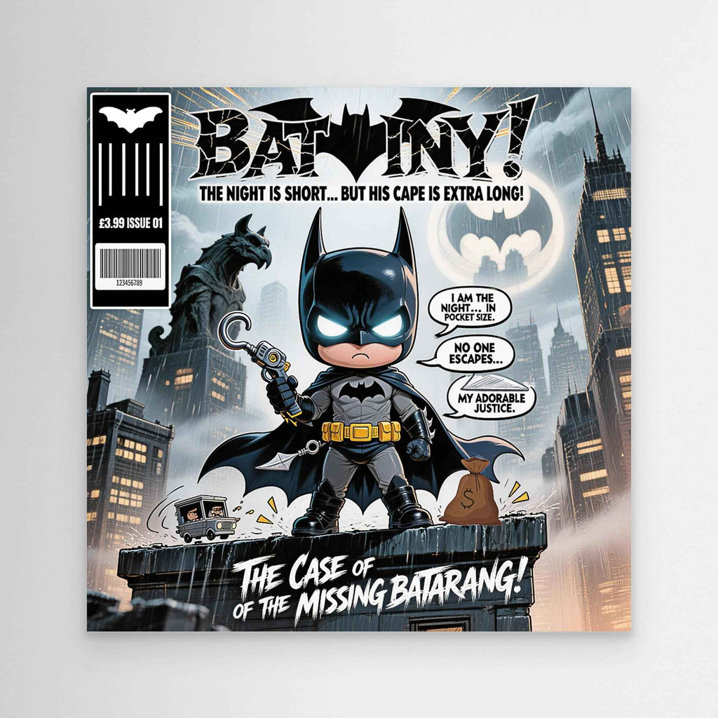 Bat-Tiny Chibi Superhero Art Print | Cute Comic Wall Art - Framed Pop Art
