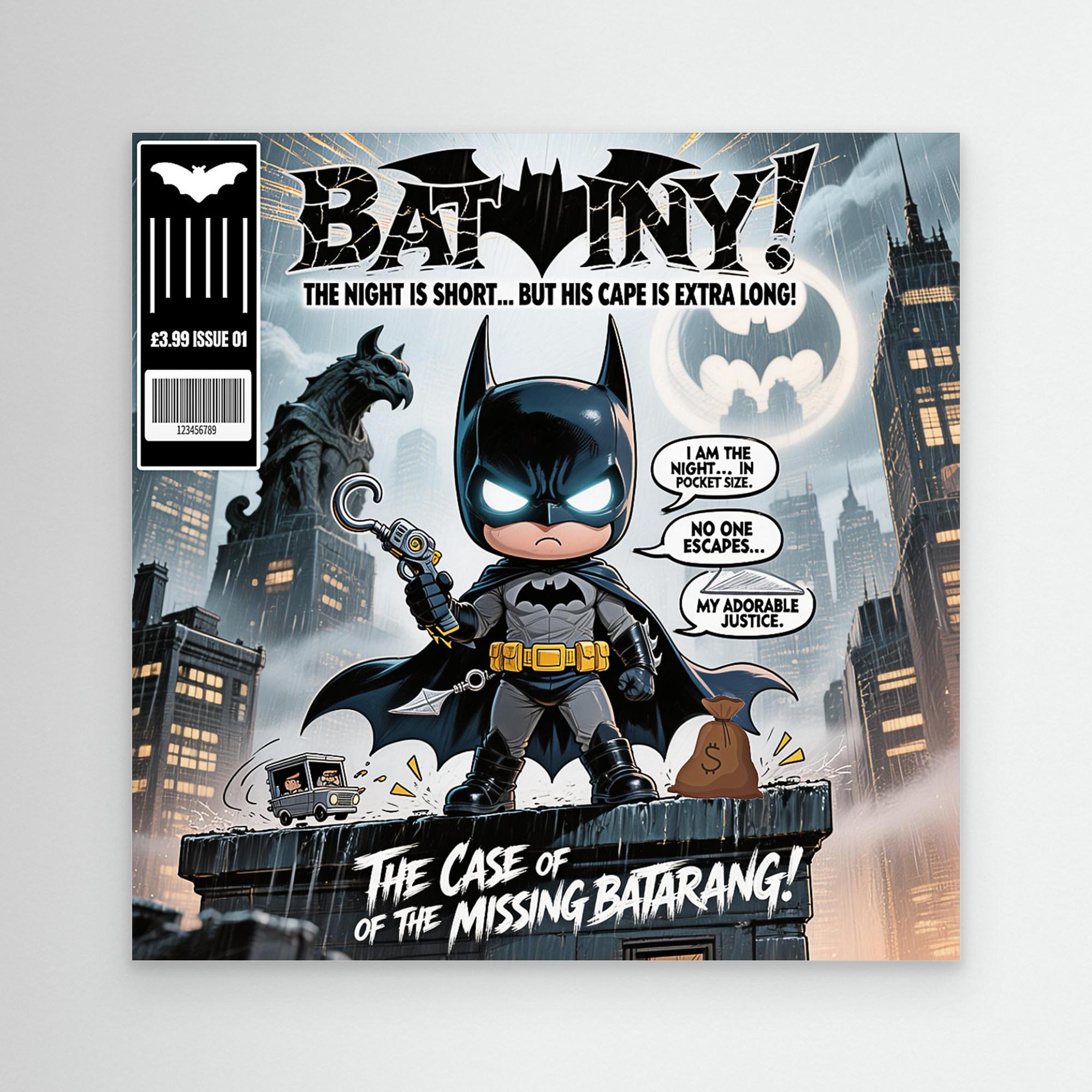 Bat-Tiny Chibi Superhero Art Print | Cute Comic Wall Art