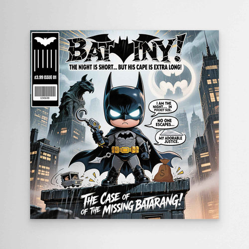 Bat-Tiny Chibi Superhero Art Print | Cute Comic Wall Art - Framed Pop Art