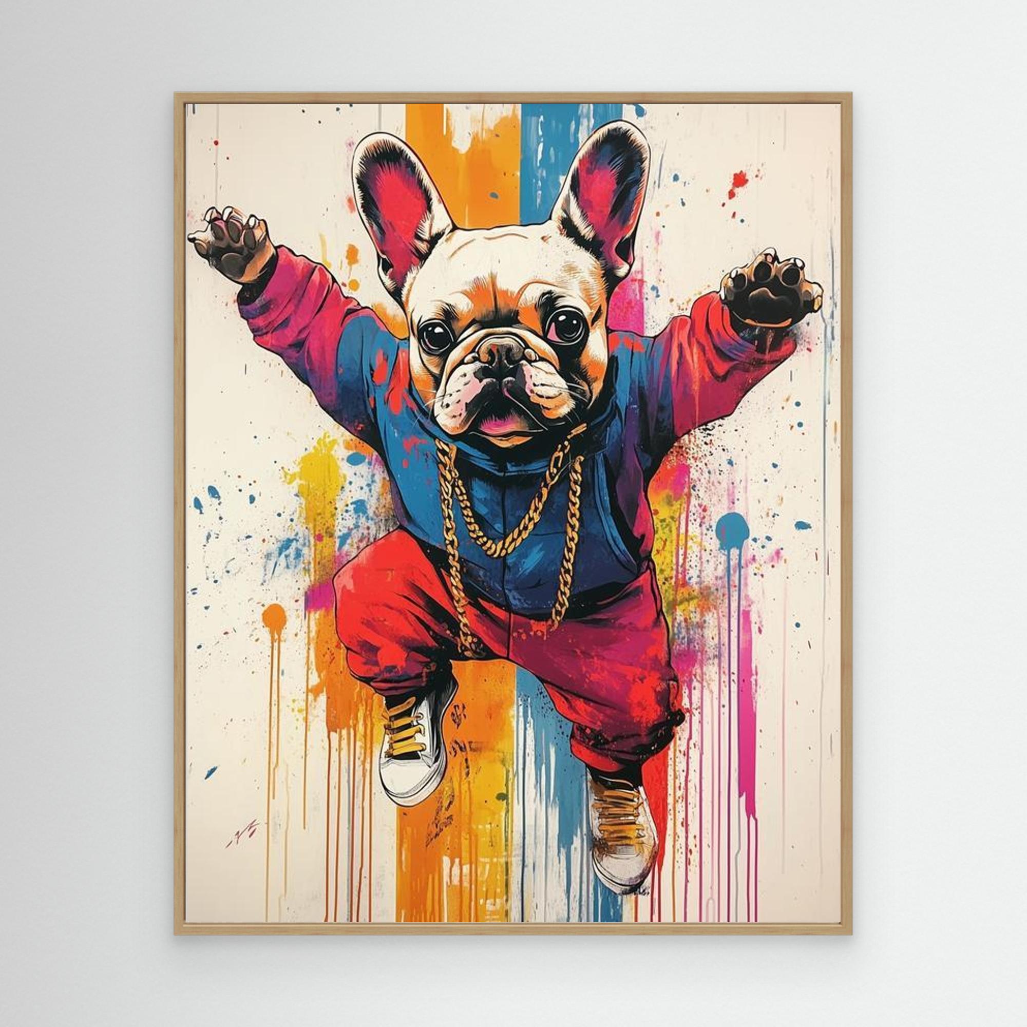 Teen Bedroom Pop Art French Bulldog Canvas Wall Print - Framed Pop Art