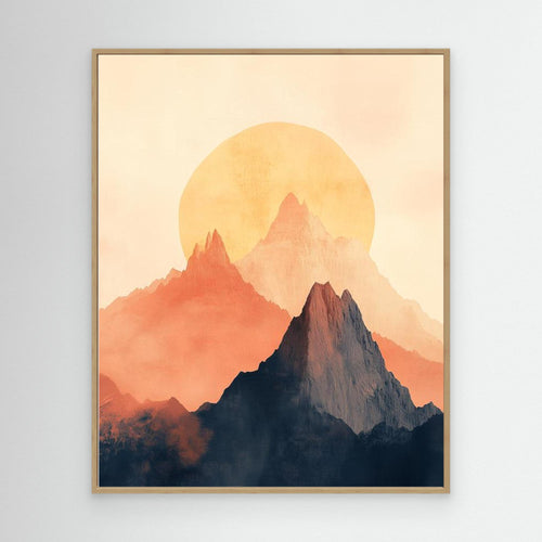 Abstract Sun & Mountain Peaks Canvas Wall Art - Framed Pop Art