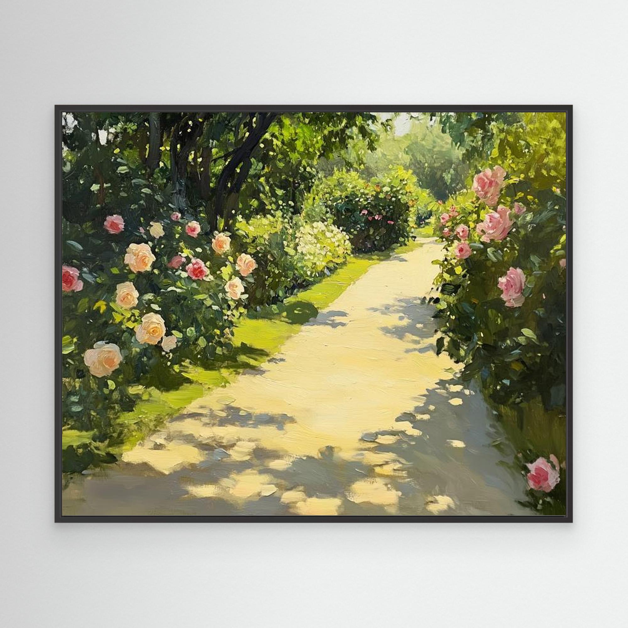 Sunlit Garden Path Canvas Art - Romantic Floral Bedroom Decor