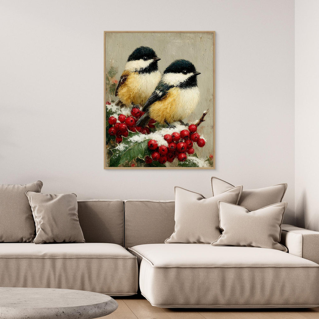 Winter Bird Wall Art for Nursery – Chickadee Canvas Print - Framed Pop Art