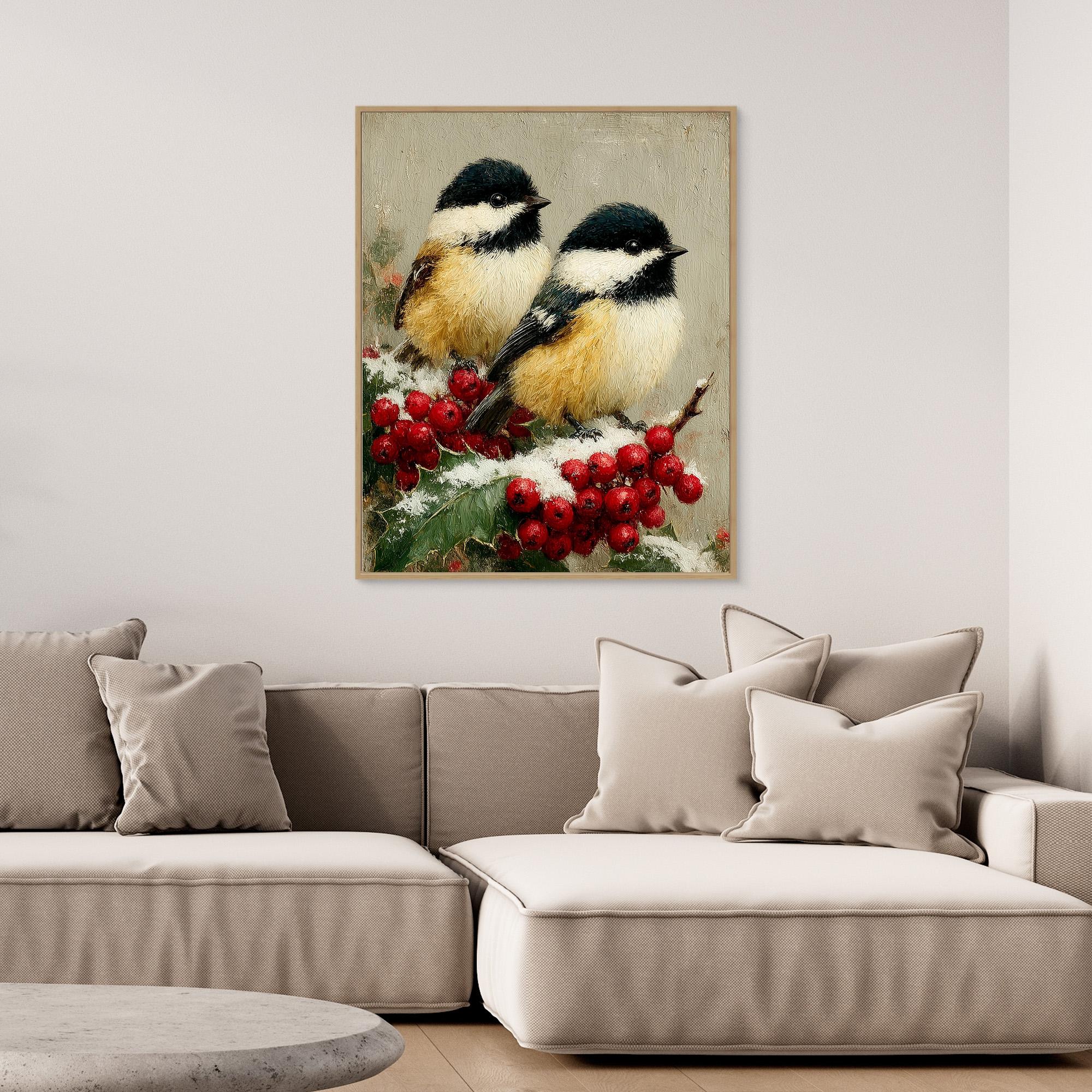 Winter Bird Wall Art for Nursery – Chickadee Canvas Print - Framed Pop Art