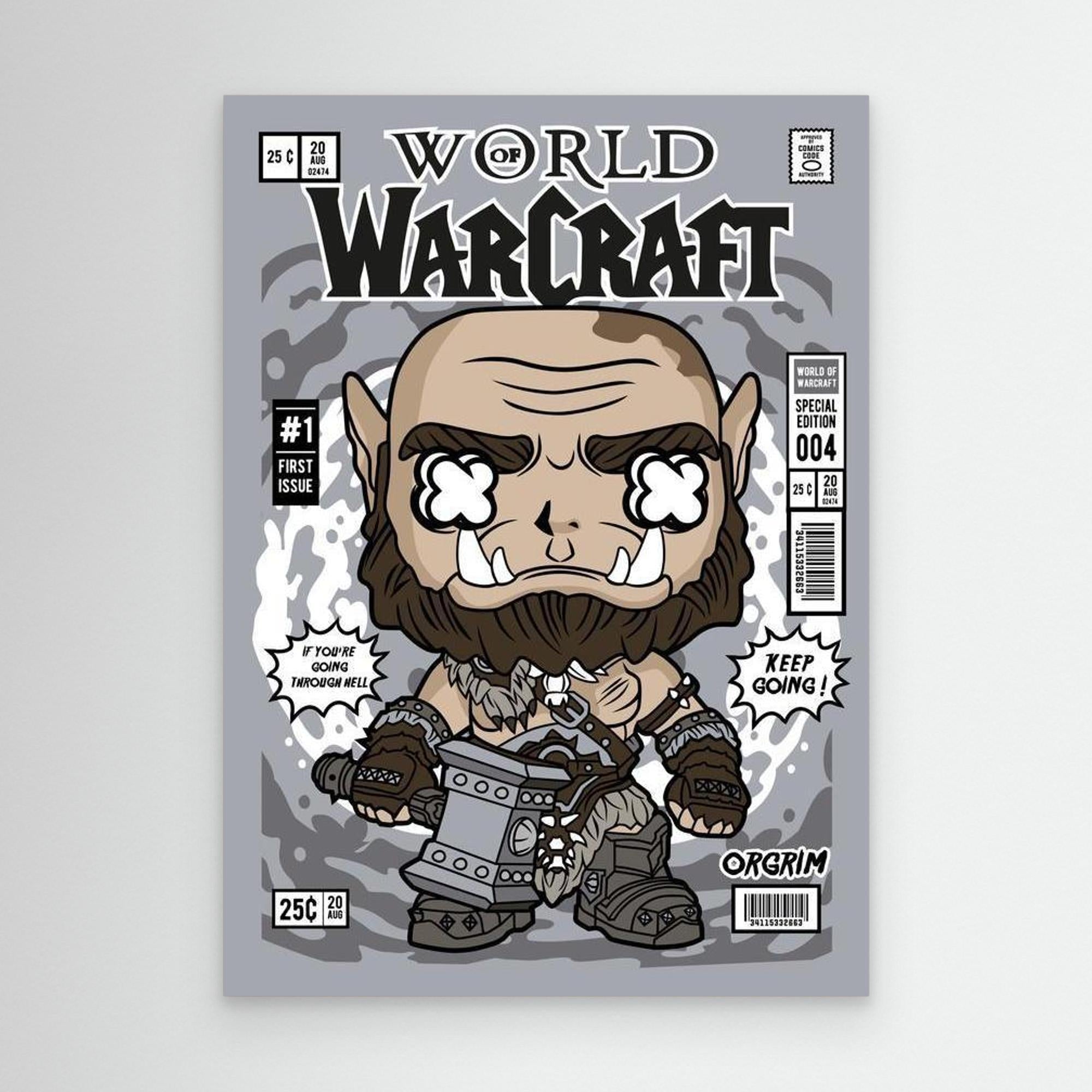 Orgrim WoW Comic Art Print | Gaming Decor for Man Cave - Framed Pop Art