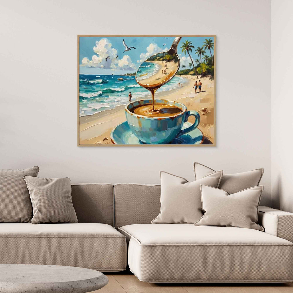 Surreal Coffee Beach Canvas Wall Art - Framed Pop Art