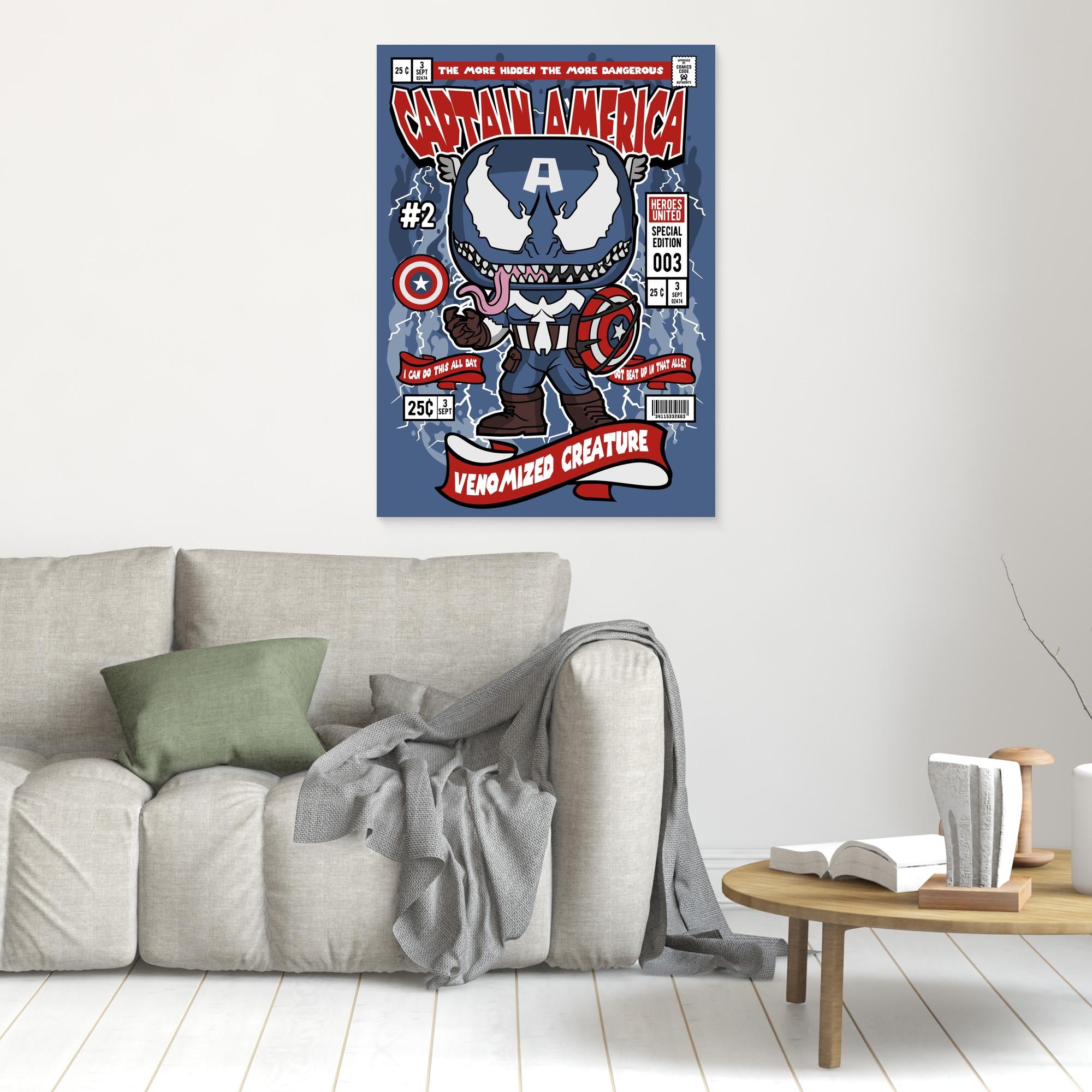 Venomised Captain America Comic Poster | Boys Bedroom Art - Framed Pop Art