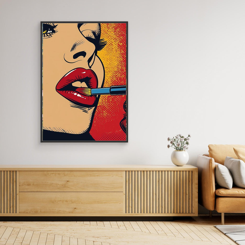 Pop Art Lipstick Wall Art Canvas for Beauty Salon Decor - Framed Pop Art