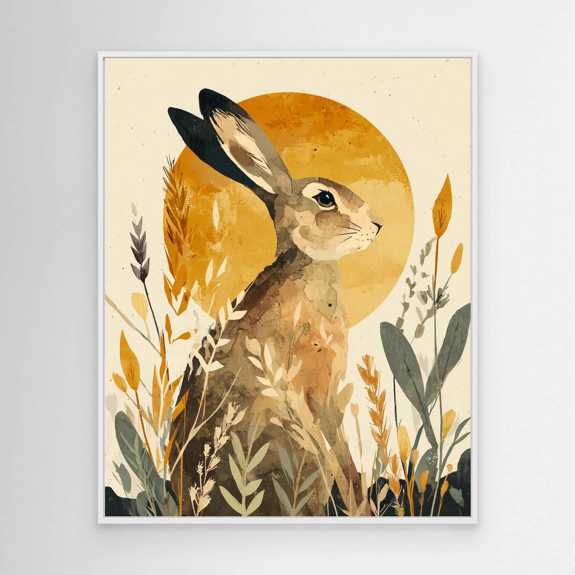 Watercolor Hare Sun Meadow Canvas Print | Nursery - Framed Pop Art