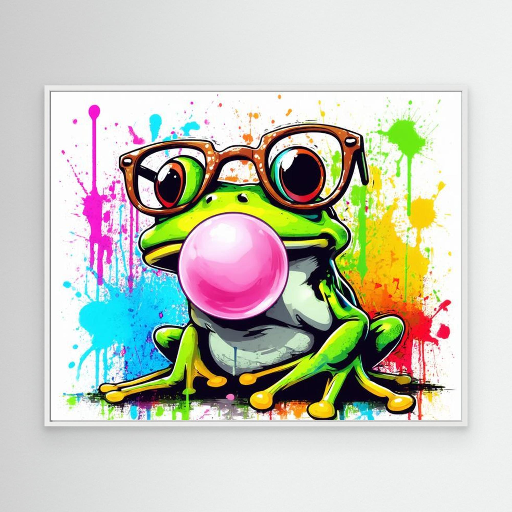 Colorful Frog Wall Art - Nerdy Frog with Glasses Canvas - Framed Pop Art