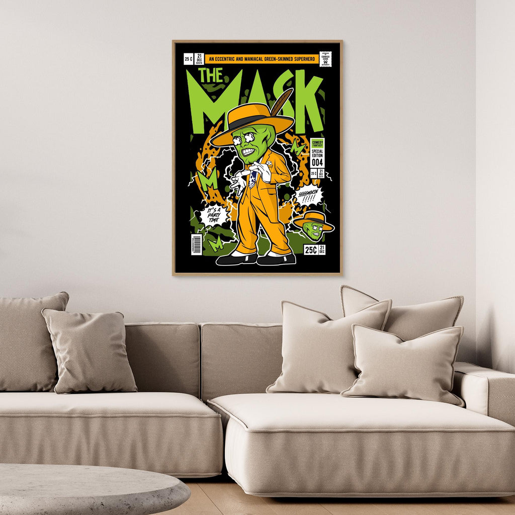 Mask-Inspired Comic Wall Art for Man Caves & Bars - Framed Pop Art