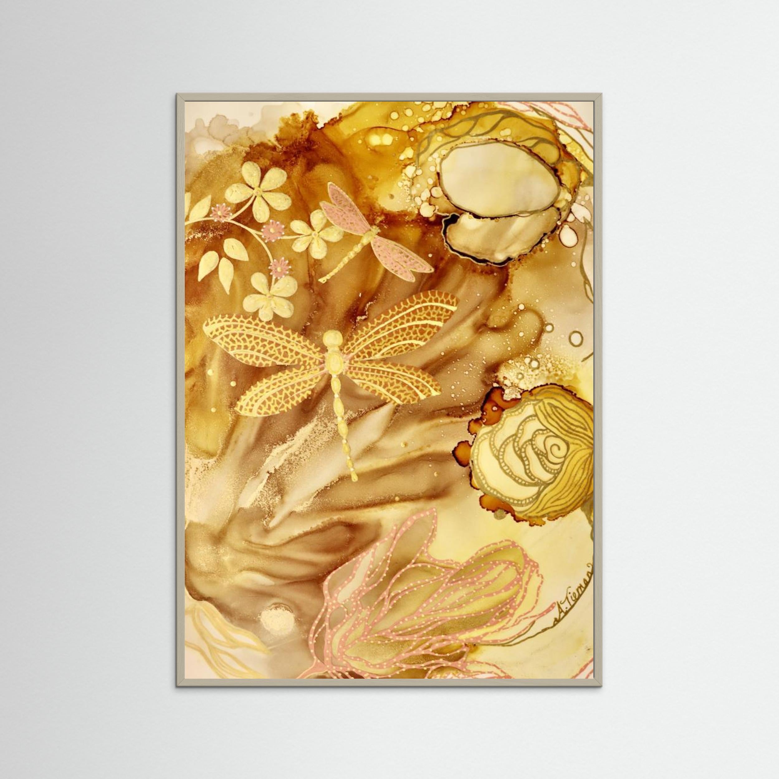 Golden Dragonflies by Amy Tieman | Boho Luxe Wall Art - Framed Pop Art