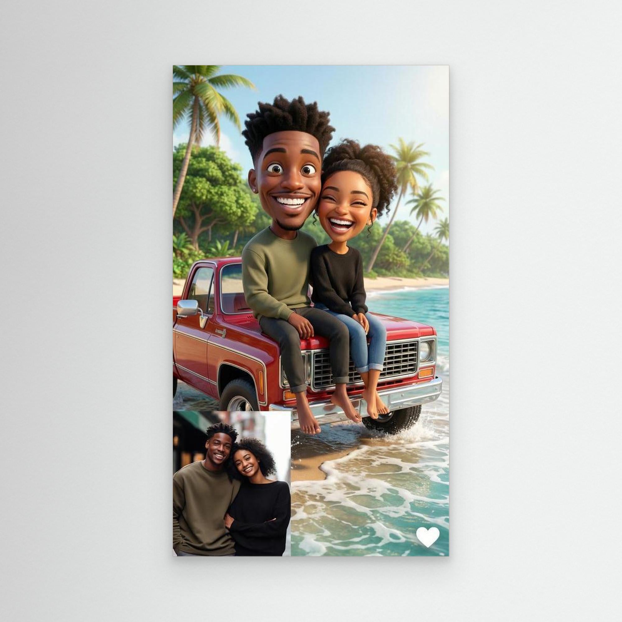 Custom Beach Caricature Portrait from Photo | Framed Canvas