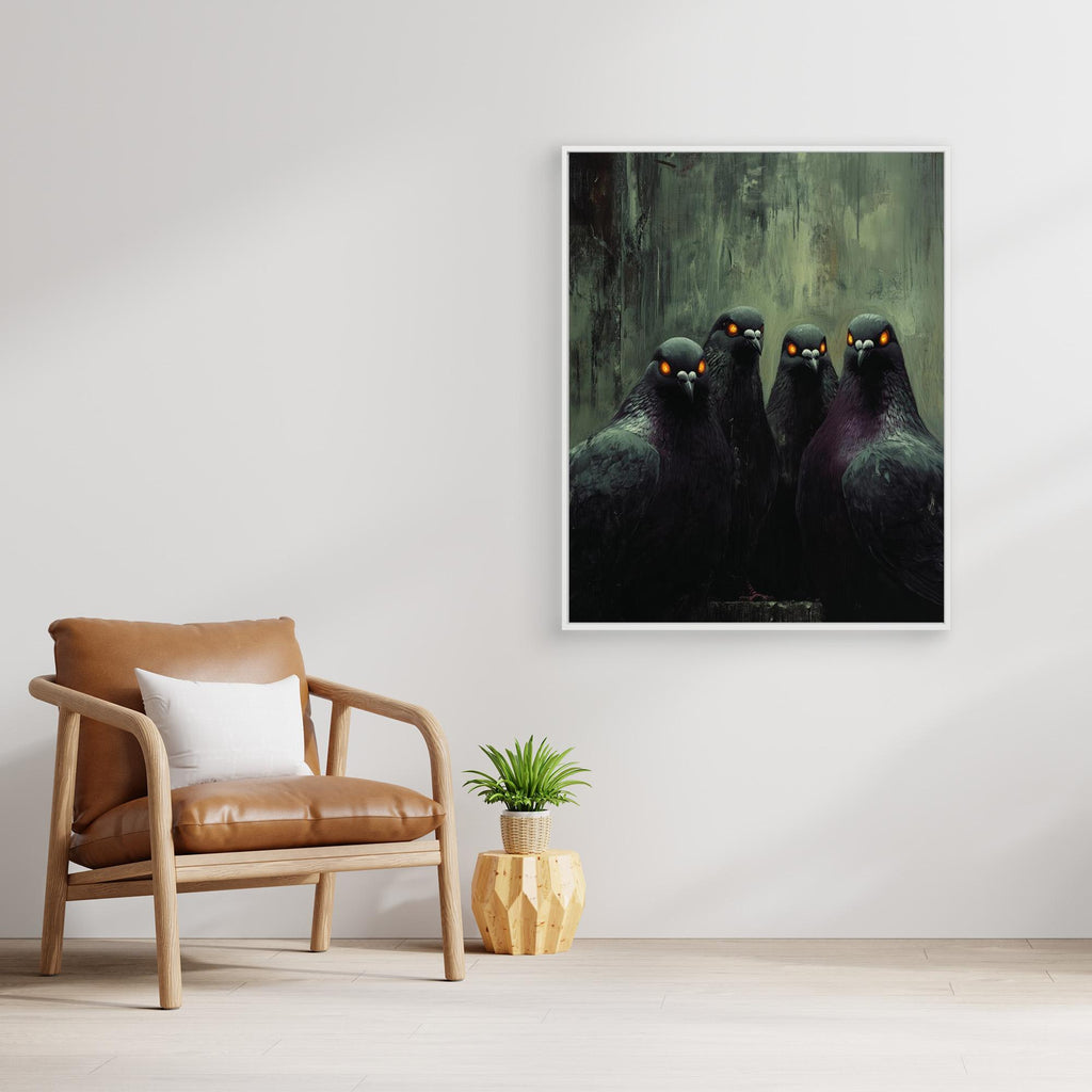 Gothic Pigeon Wall Art Canvas Print for Dark Bedroom - Framed Pop Art