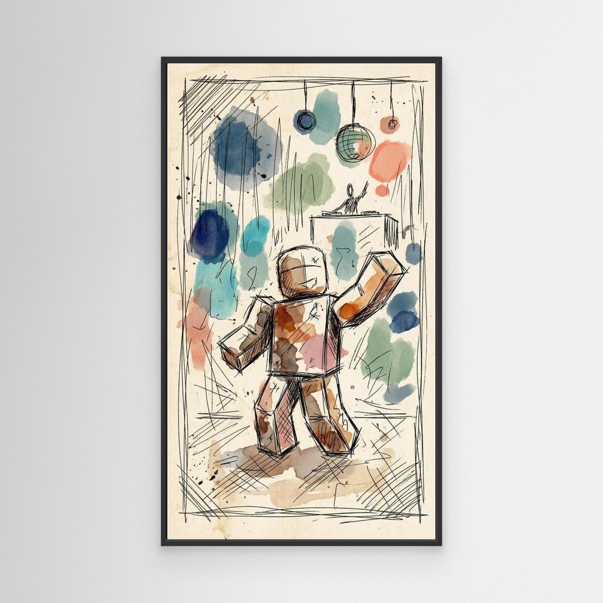 Roblox DJ Party Art | Block Character Canvas Wall Art - Framed Pop Art