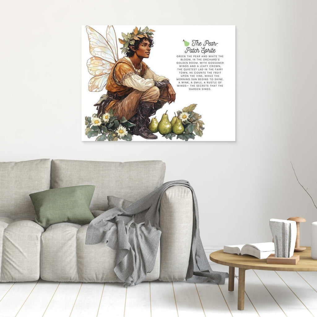 The Pear-Patch Sprite | Whimsical Fairy Canvas Wall Art - Framed Pop Art