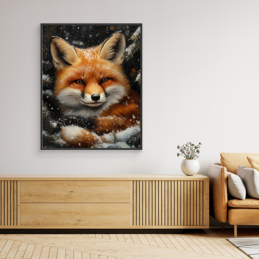 Snowy Red Fox Winter Woodland Art – Nursery & Kids Decor - Framed Pop Art