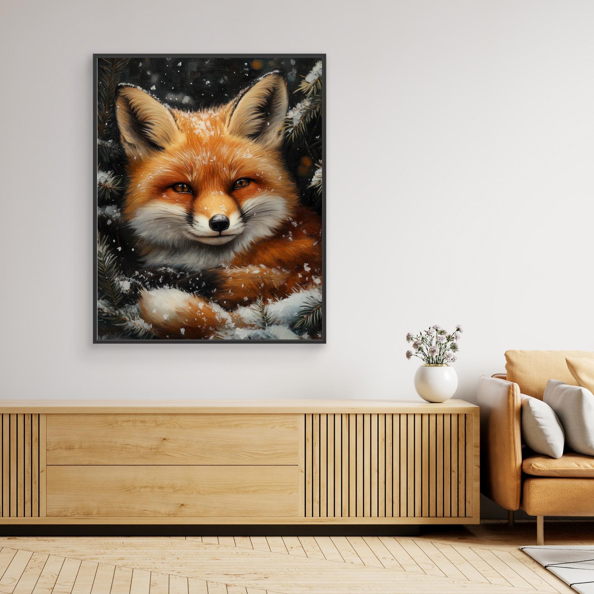 Snowy Red Fox Winter Woodland Art – Nursery & Kids Decor - Framed Pop Art