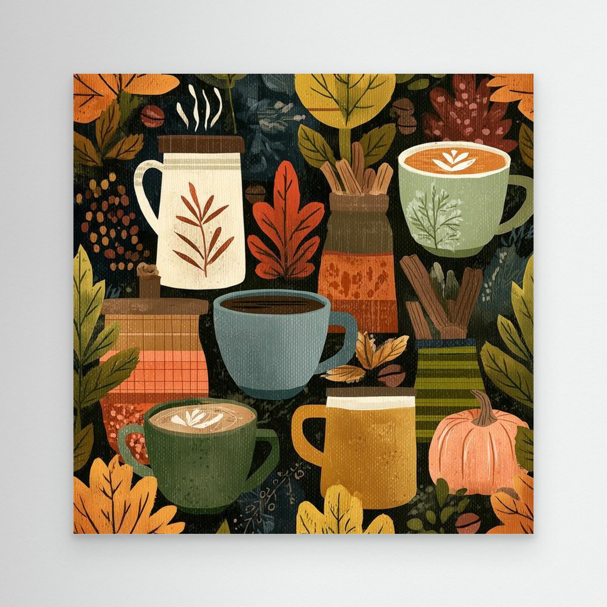 Autumn Coffee Mugs Wall Art | Cosy Kitchen & Nursery Decor