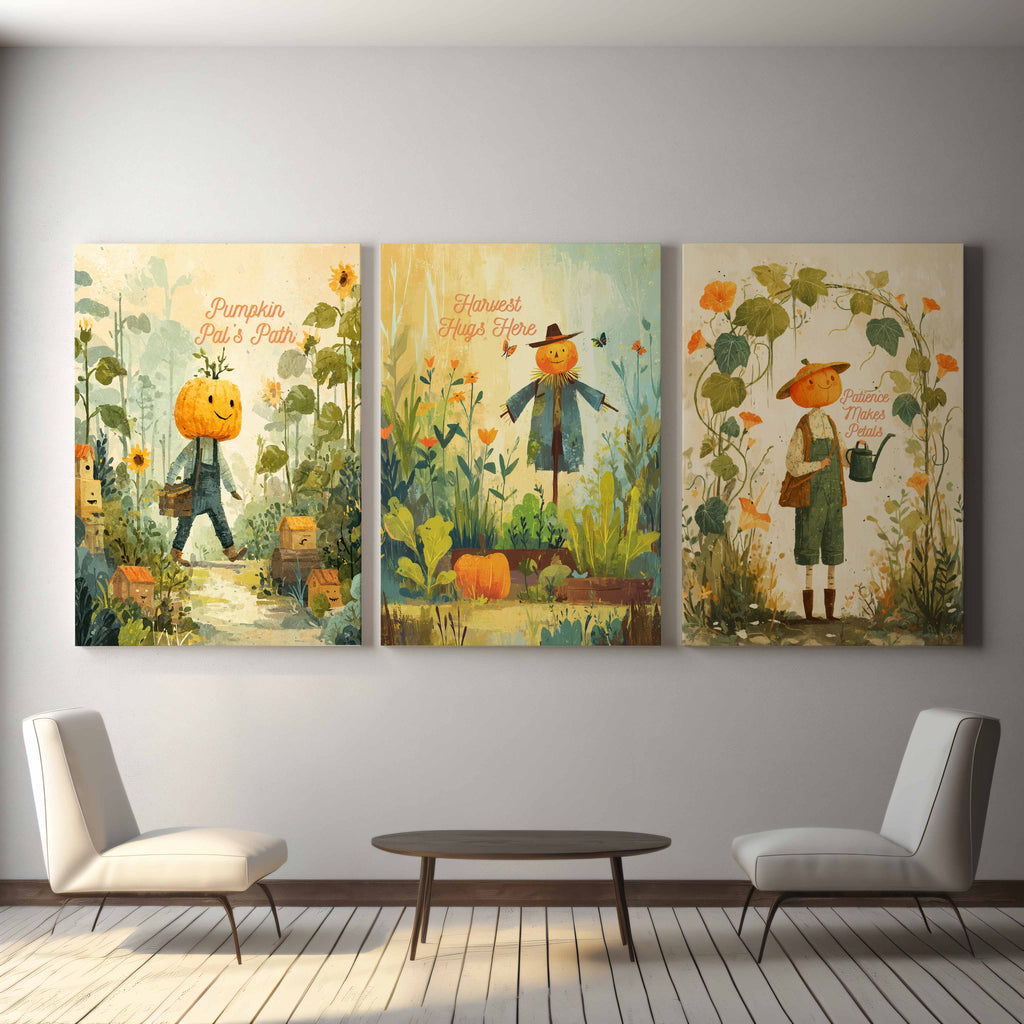 Autumn Pumpkin Trio - 60 × 75 cm / 24 × 30″ - Framed Pop Art