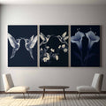 Navy Botanical Triptych | Large Hallway Wall Art Set of 3 - Framed Pop Art