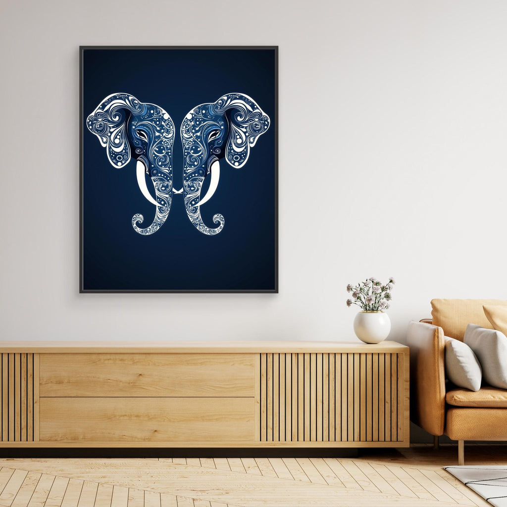 Blue Elephant Mandala Wall Art for Zen Nursery Decor - Framed Pop Art