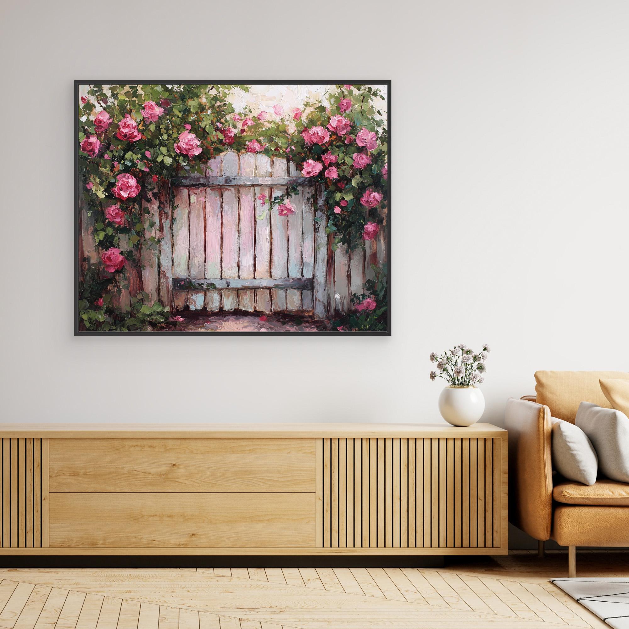Hallway Wall Art – Pink Rose Garden Canvas Print - Framed Pop Art