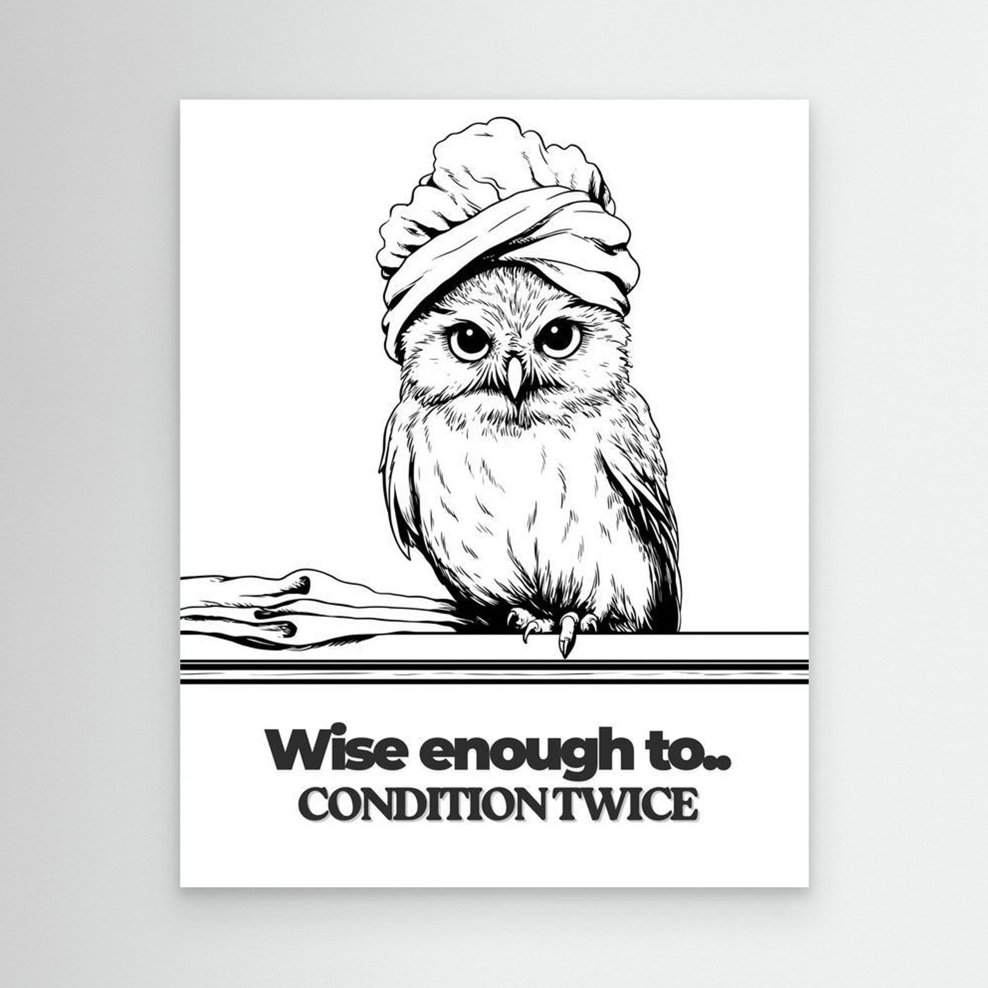 Wise Enough to Condition Twice Owl Wall Art | Funny Bathroom Print